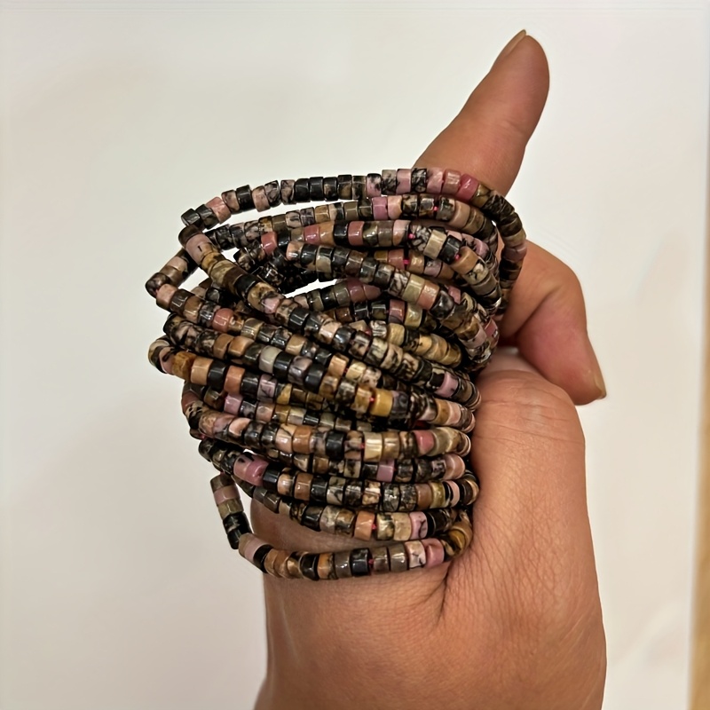 Approximately 152pcs Natural Black Line Red Pattern Round Spacer Beads